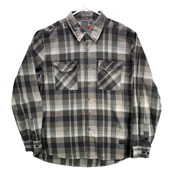 Troll Co Shirt Mens Large Gray Plaid Flannel Pearl Snap Button Down Long Sleeve - Picture 1 of 10